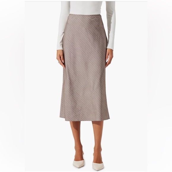 ASTR the Label Taupe Stripe Midi Skirt | Size S - Picture 1 of 3